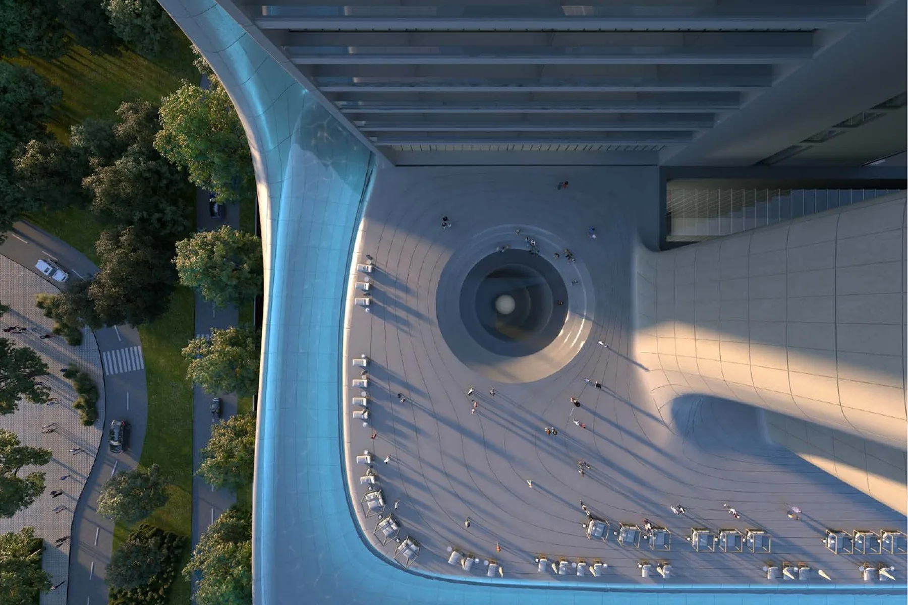 L-shaped pool, aerial