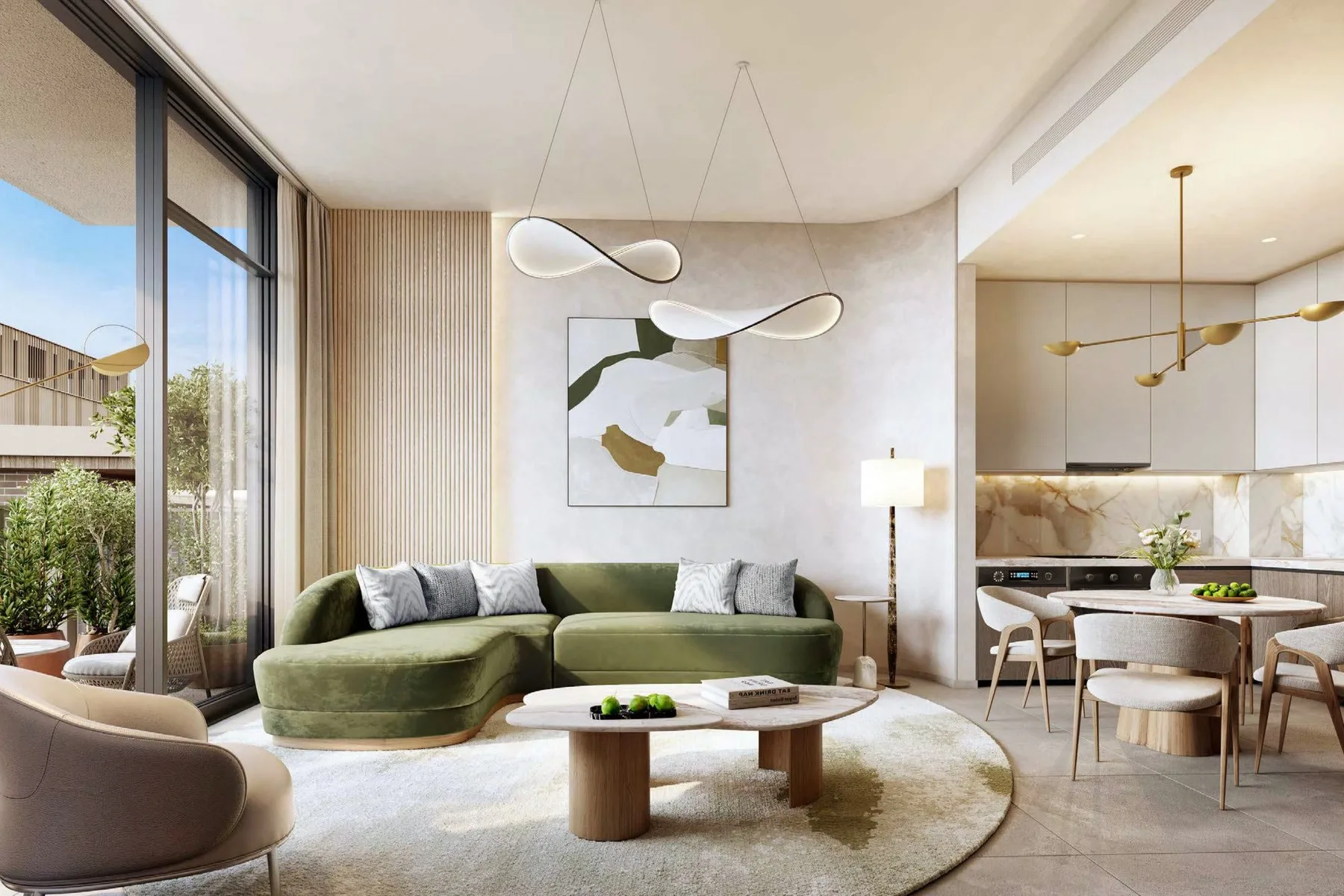 Living, dining and kitchen