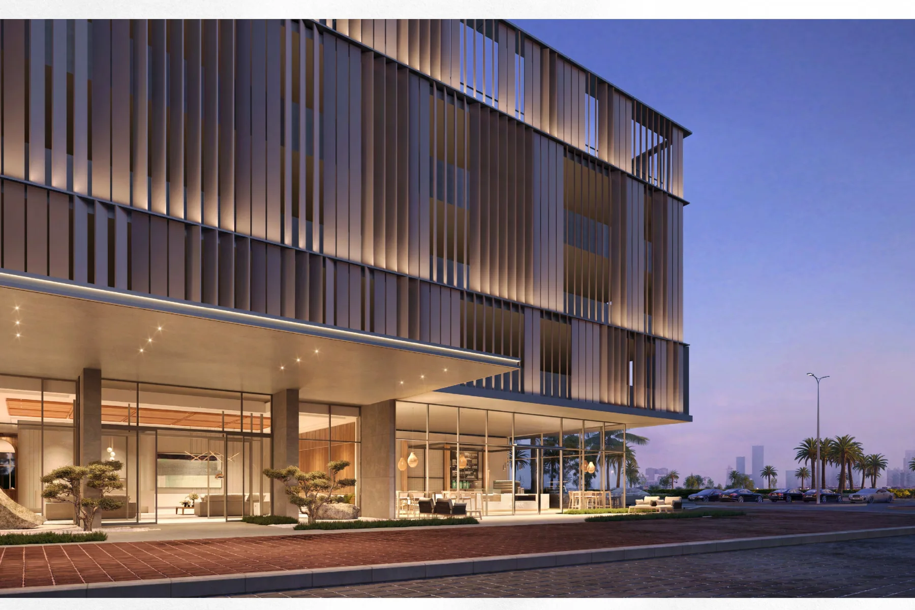 Arrival and lobby at dusk