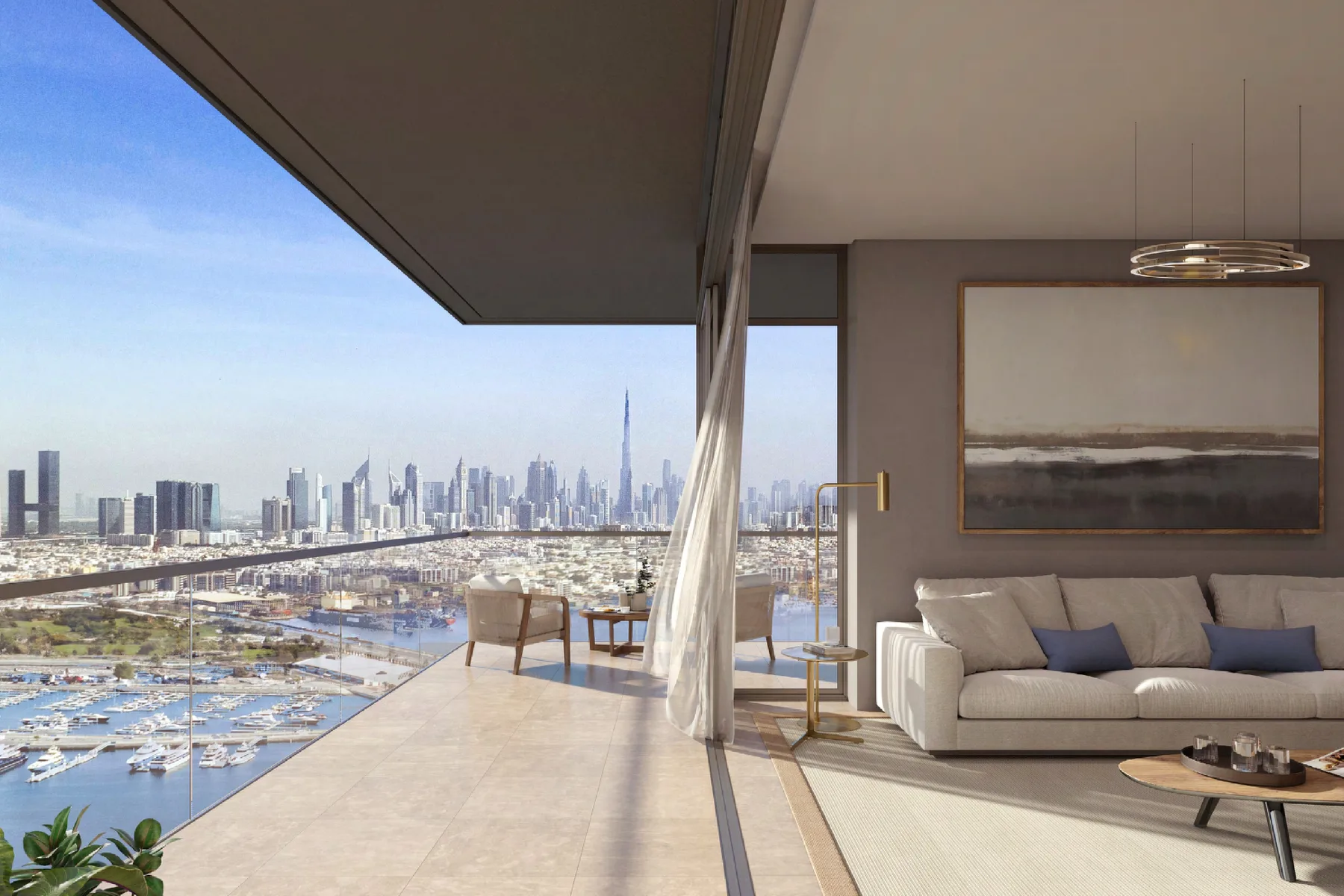 Living room facing the marina