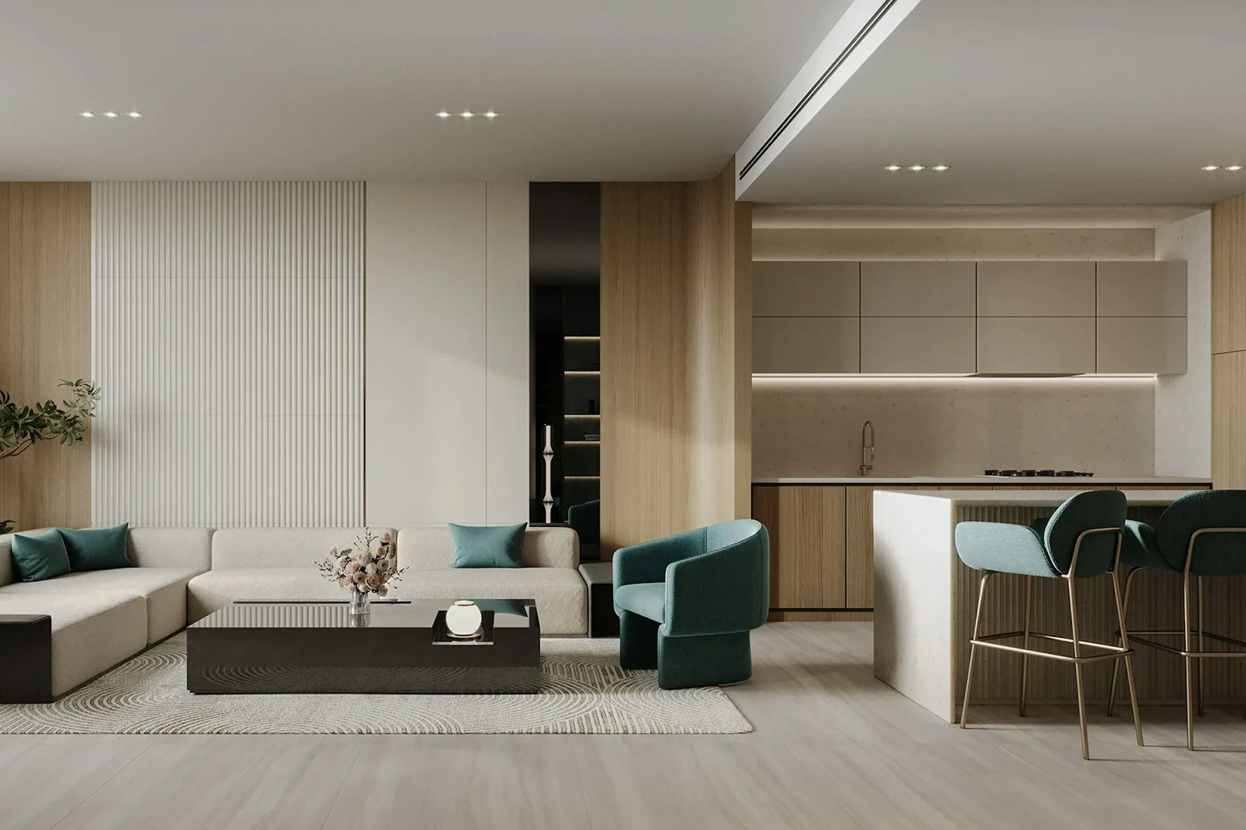 Living room with open kitchen