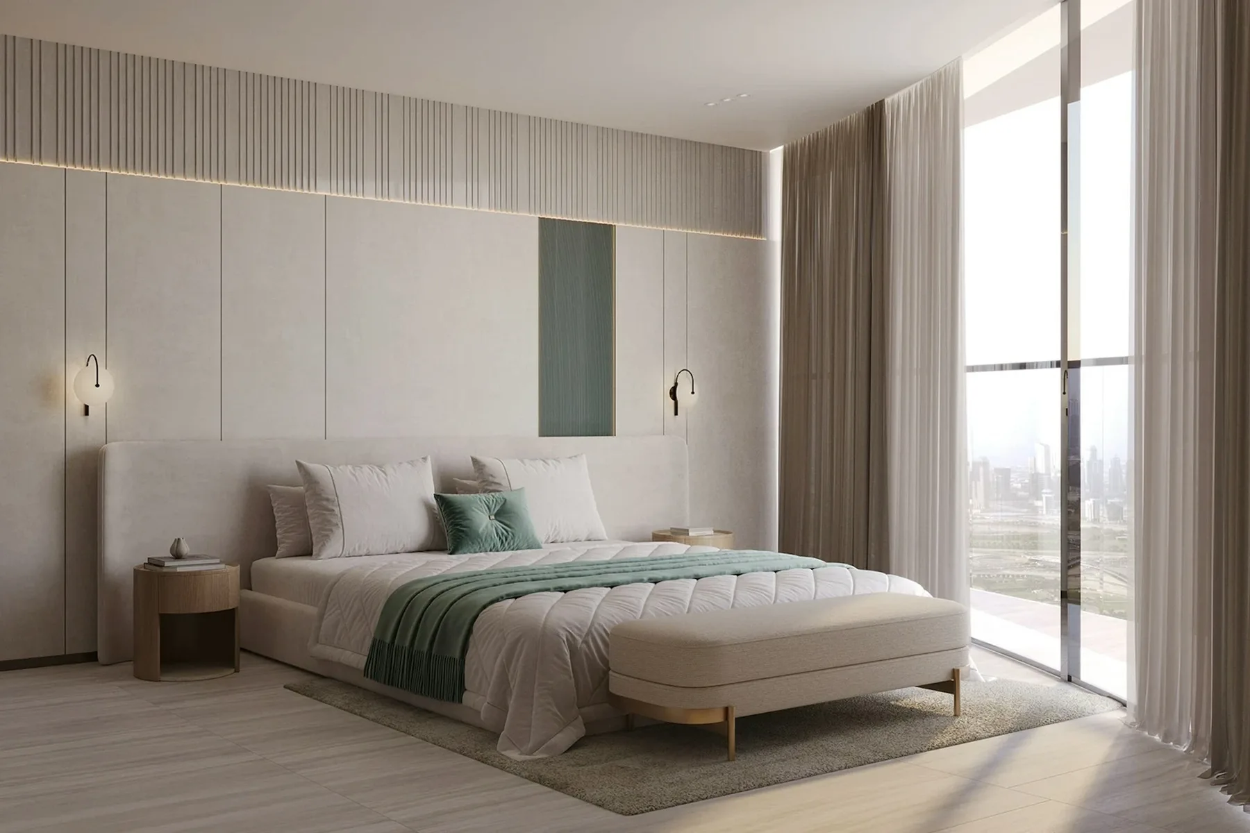 Bedroom with floor-to-ceiling glazing