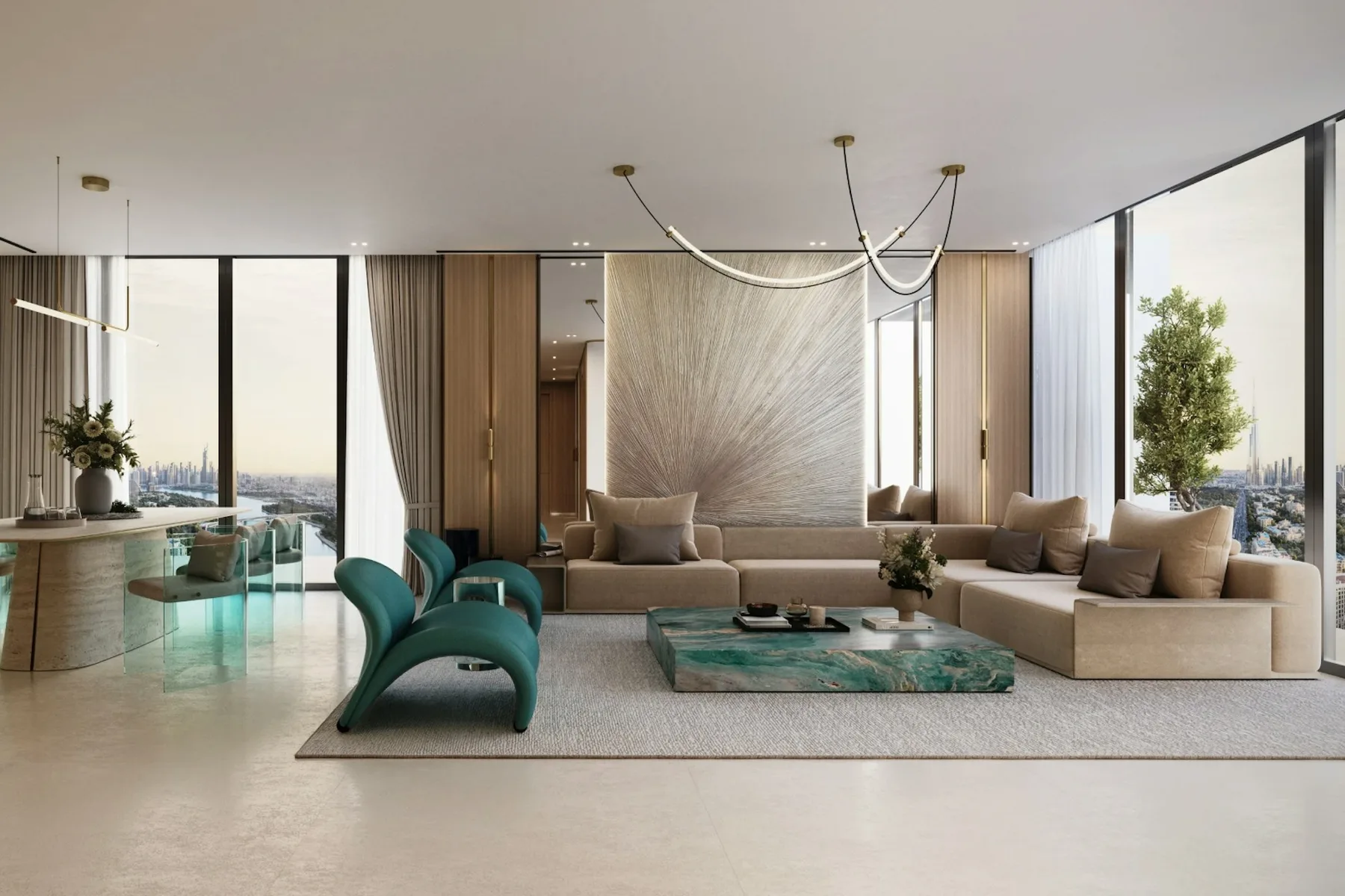 Living room with open kitchen