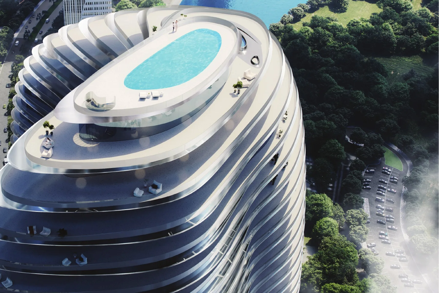 Aerial – rooftop pool