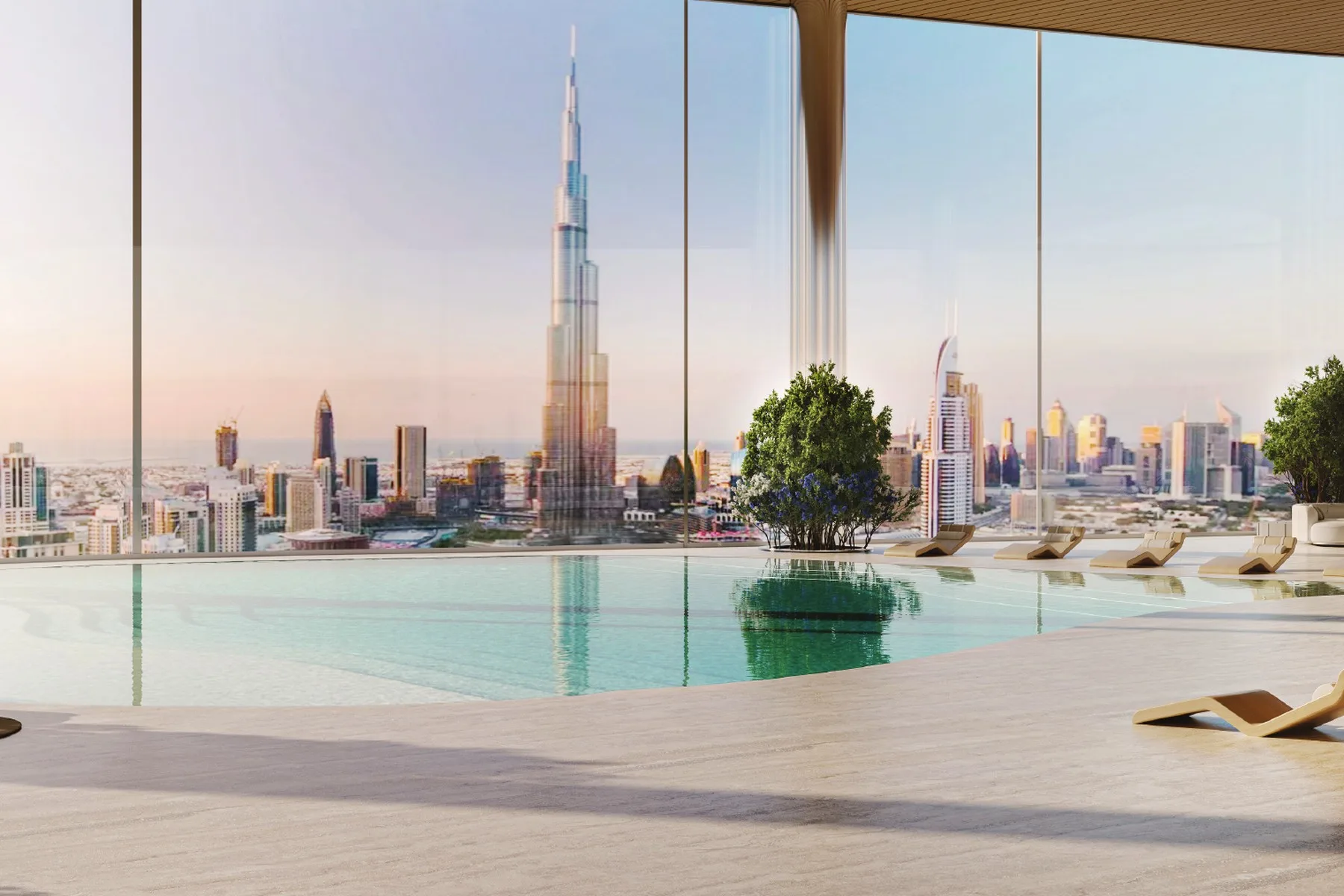 Pool deck with Burj Khalifa view