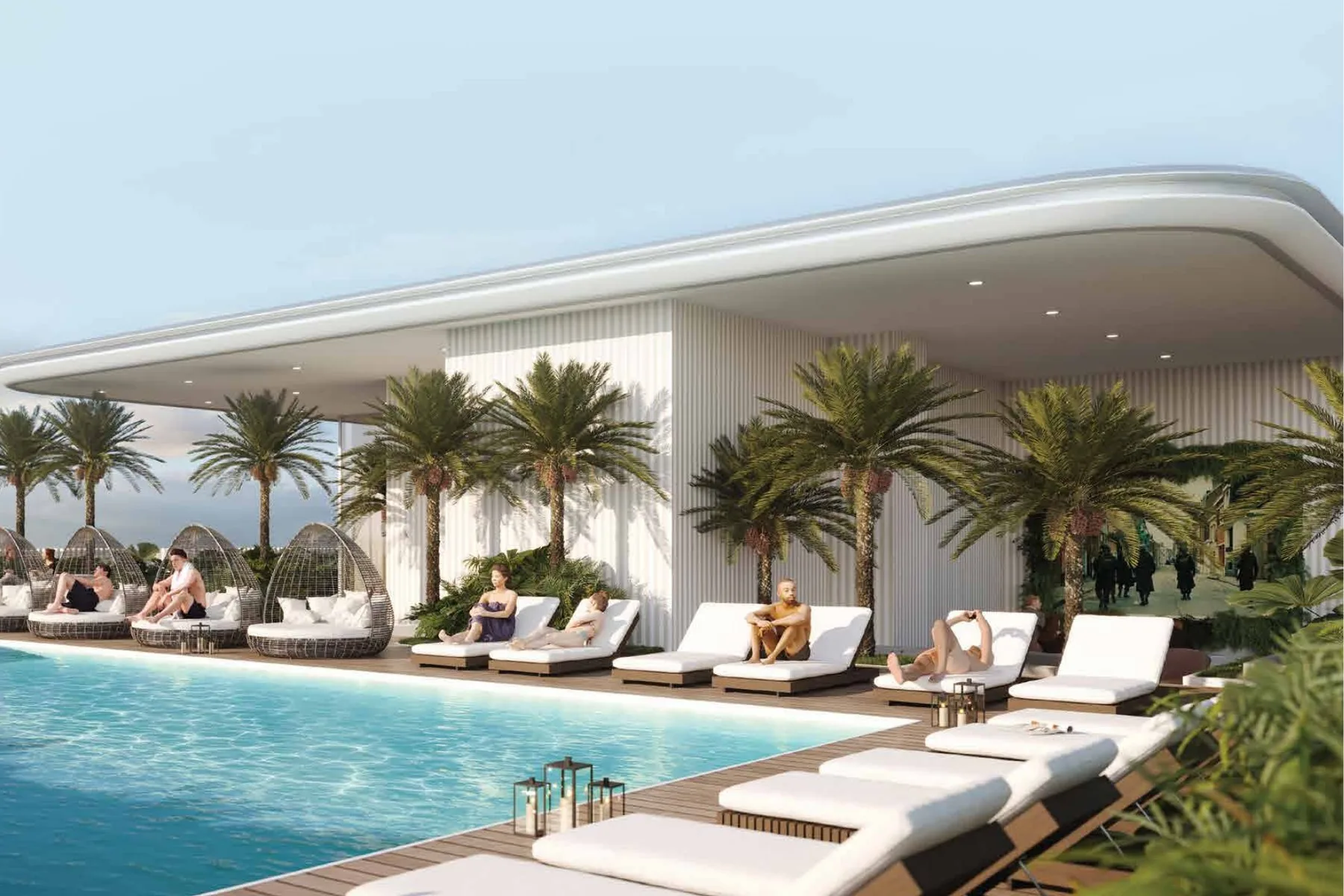 Pool deck and cabanas