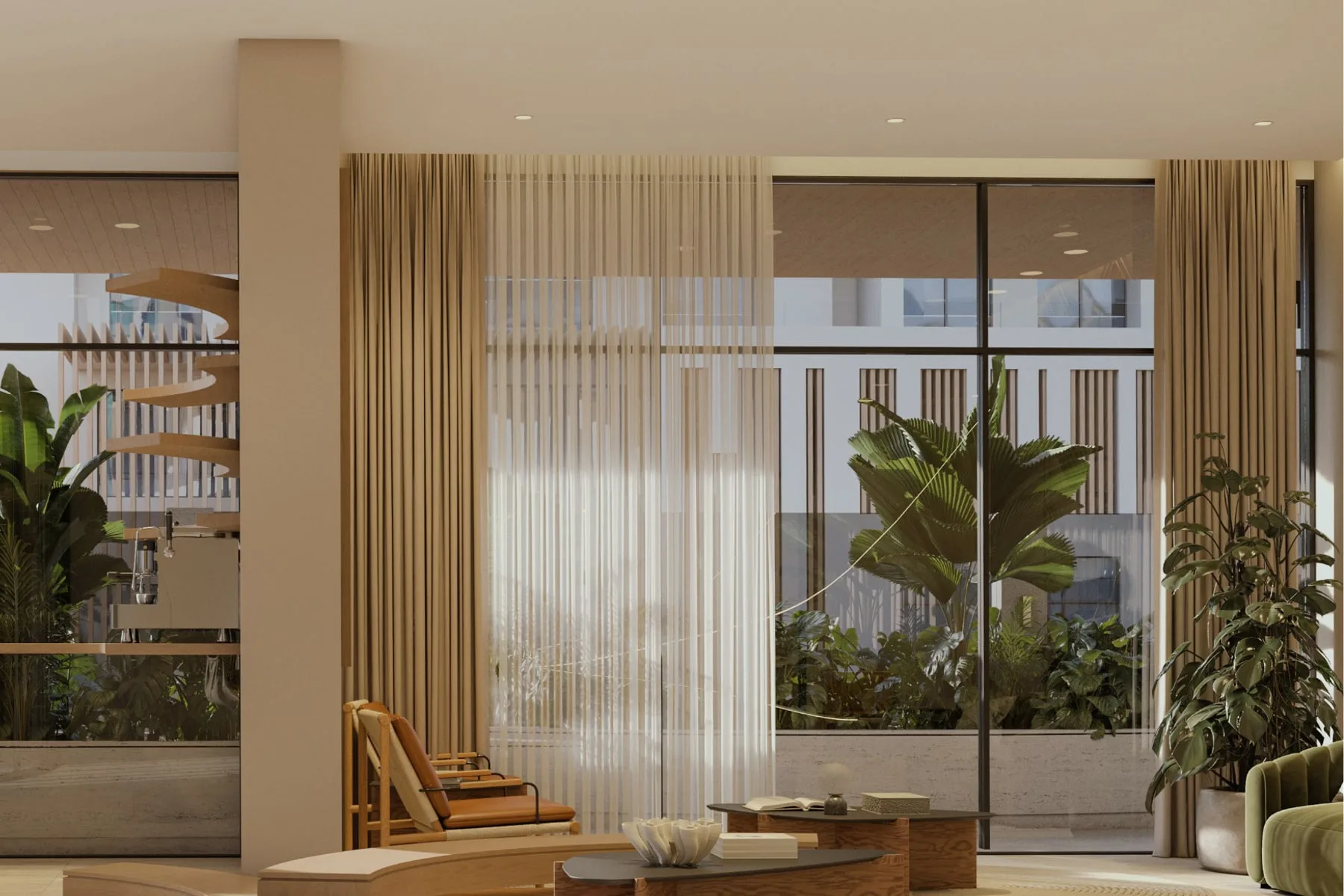 Living area with podium view