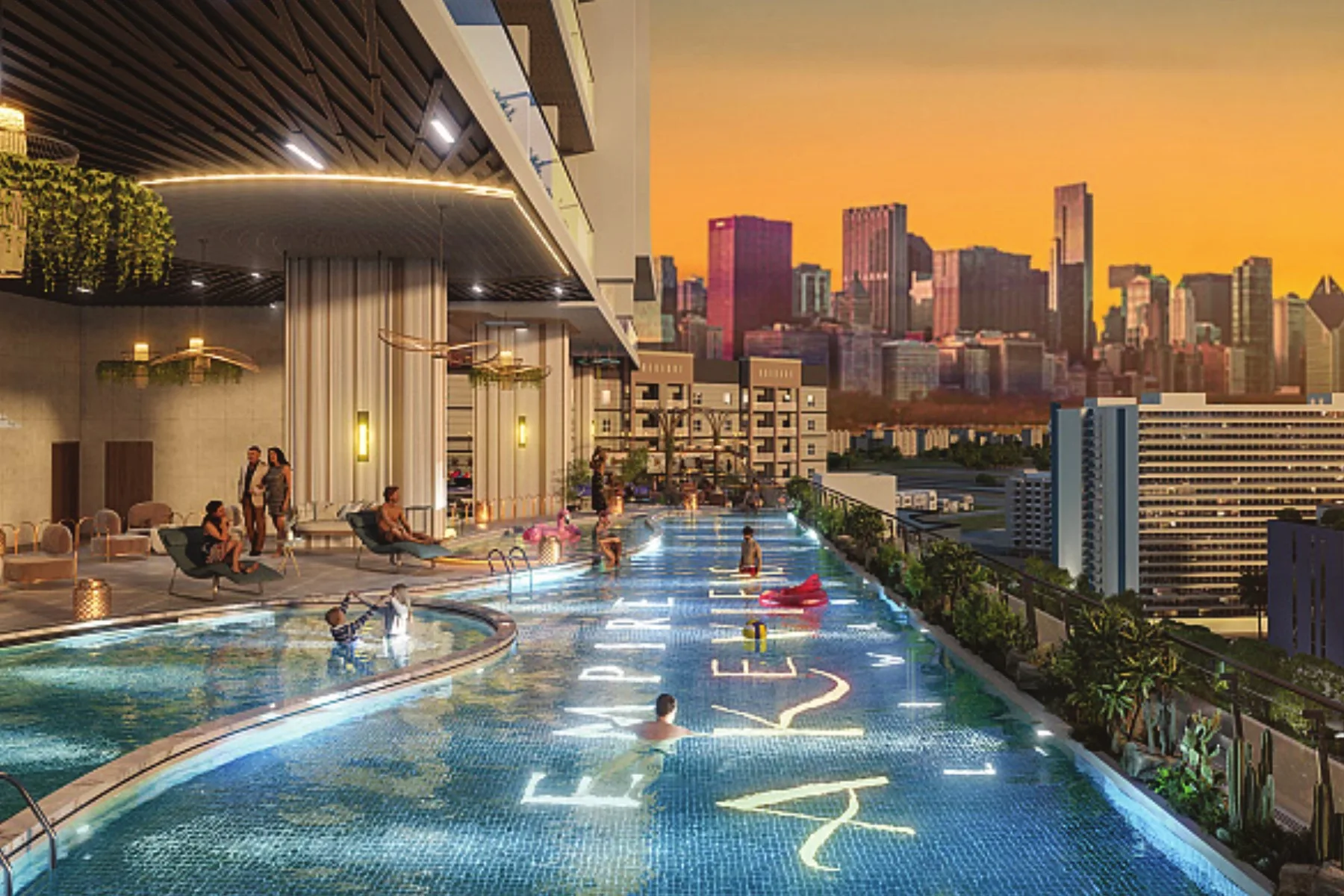 Pool with skyline view
