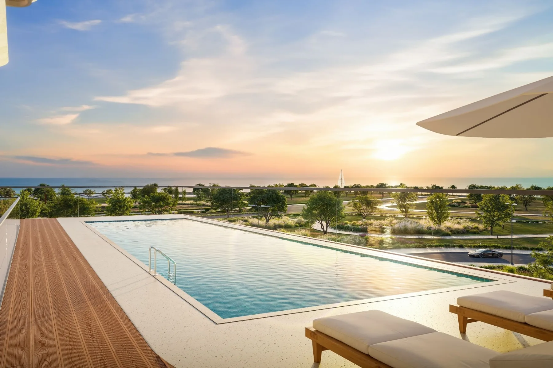 Rooftop pool facing the sea