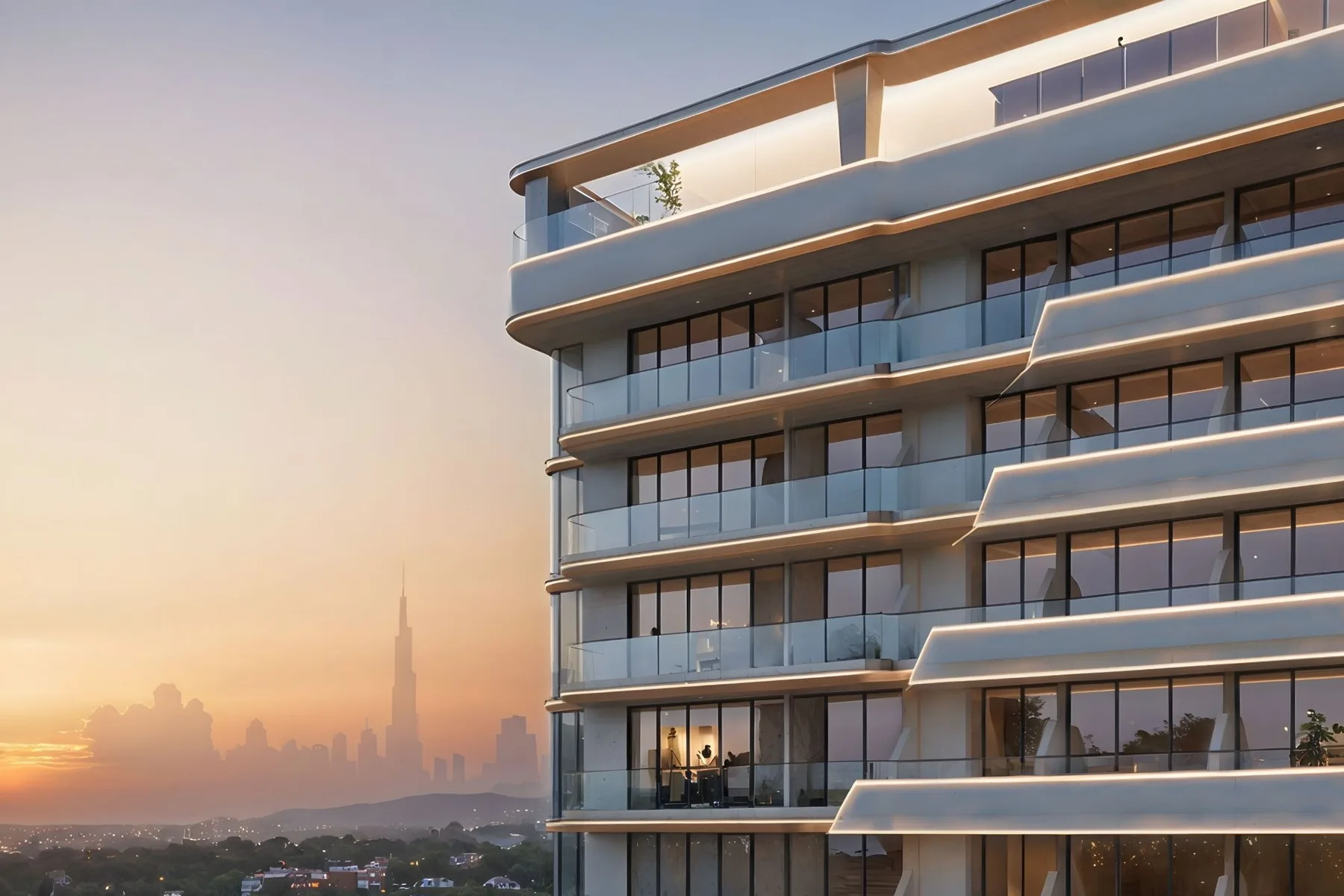 Balconies at sunset over the community