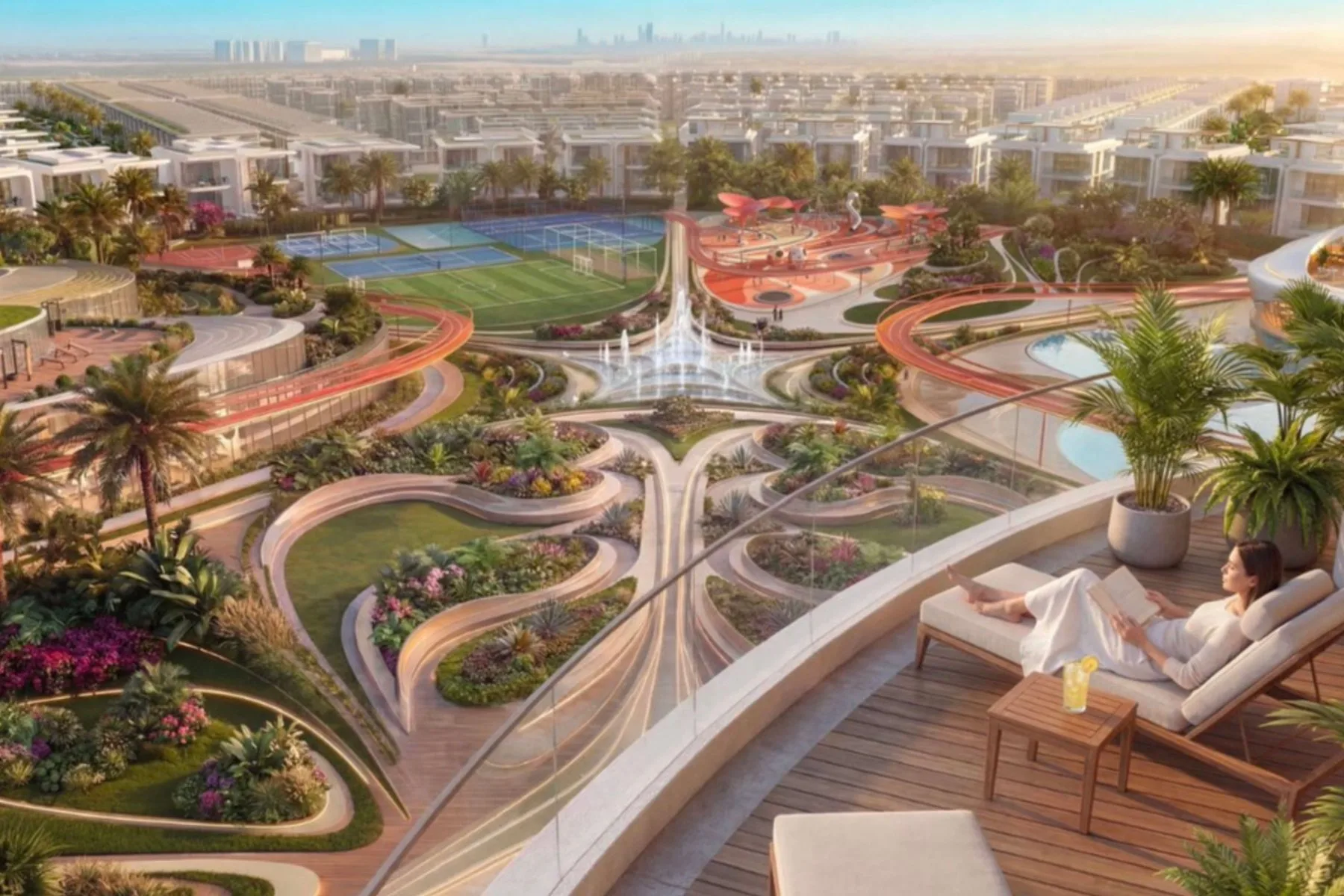 Amenity park from a roof terrace