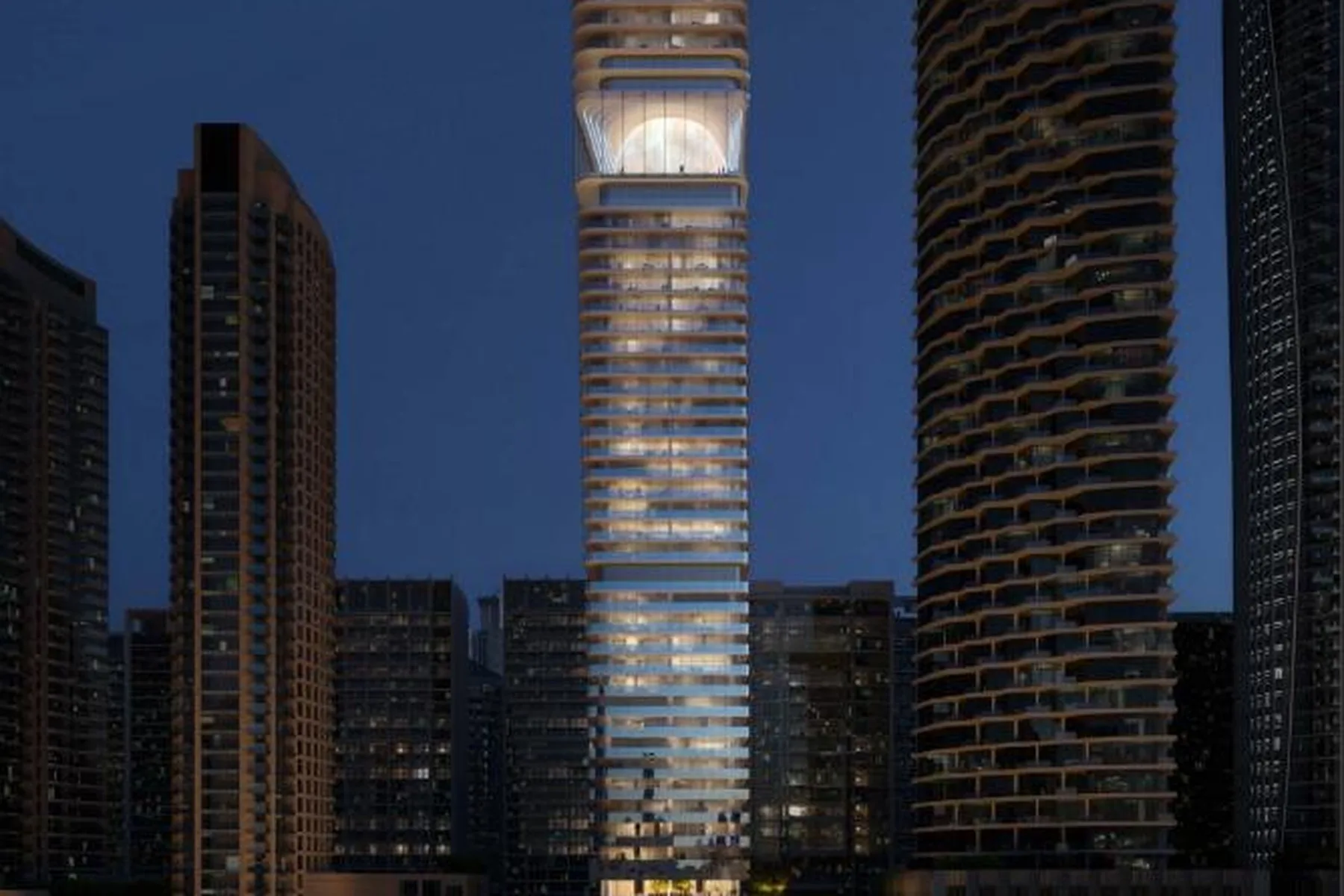 Tower elevation, night