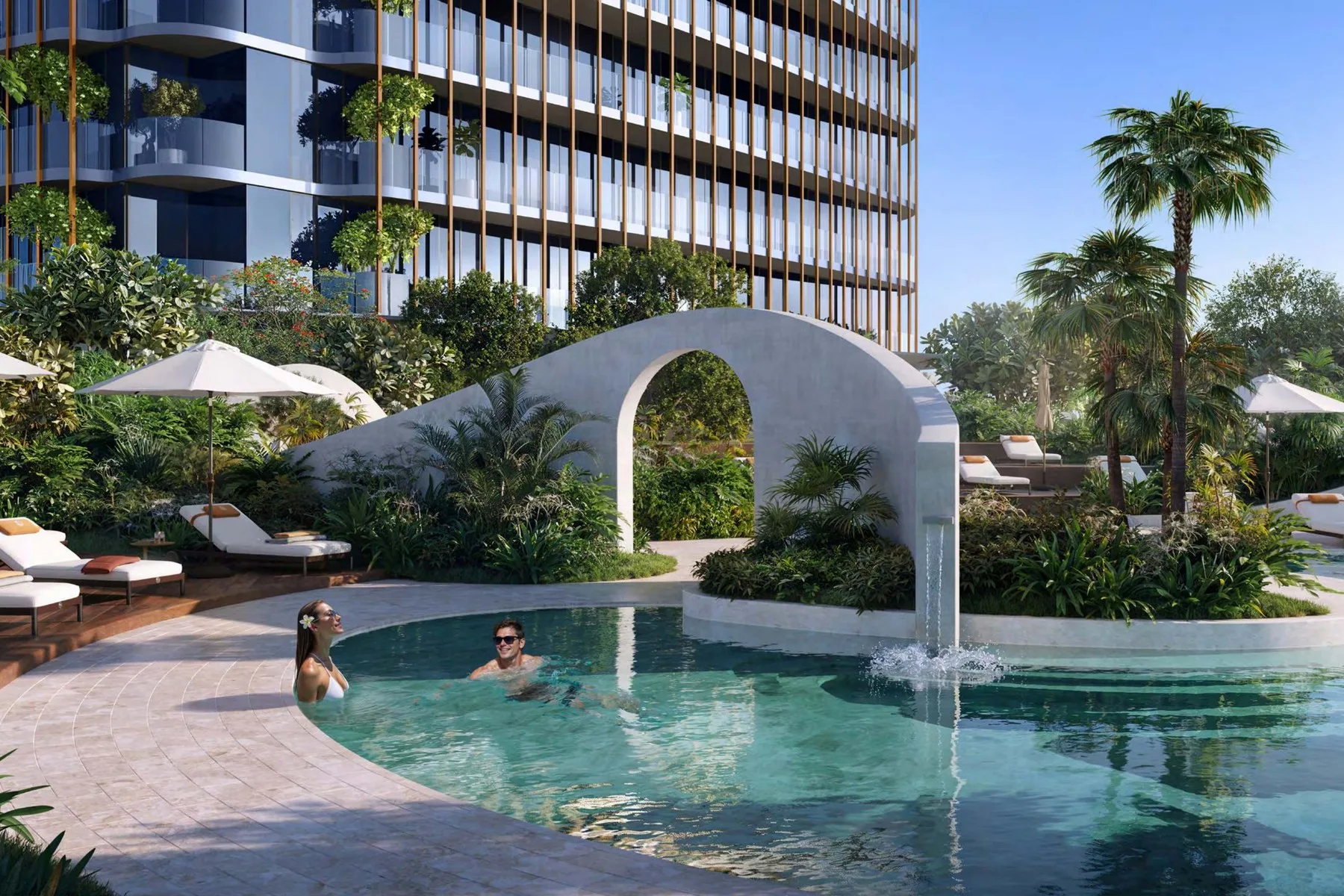 Pool with arch and waterfall