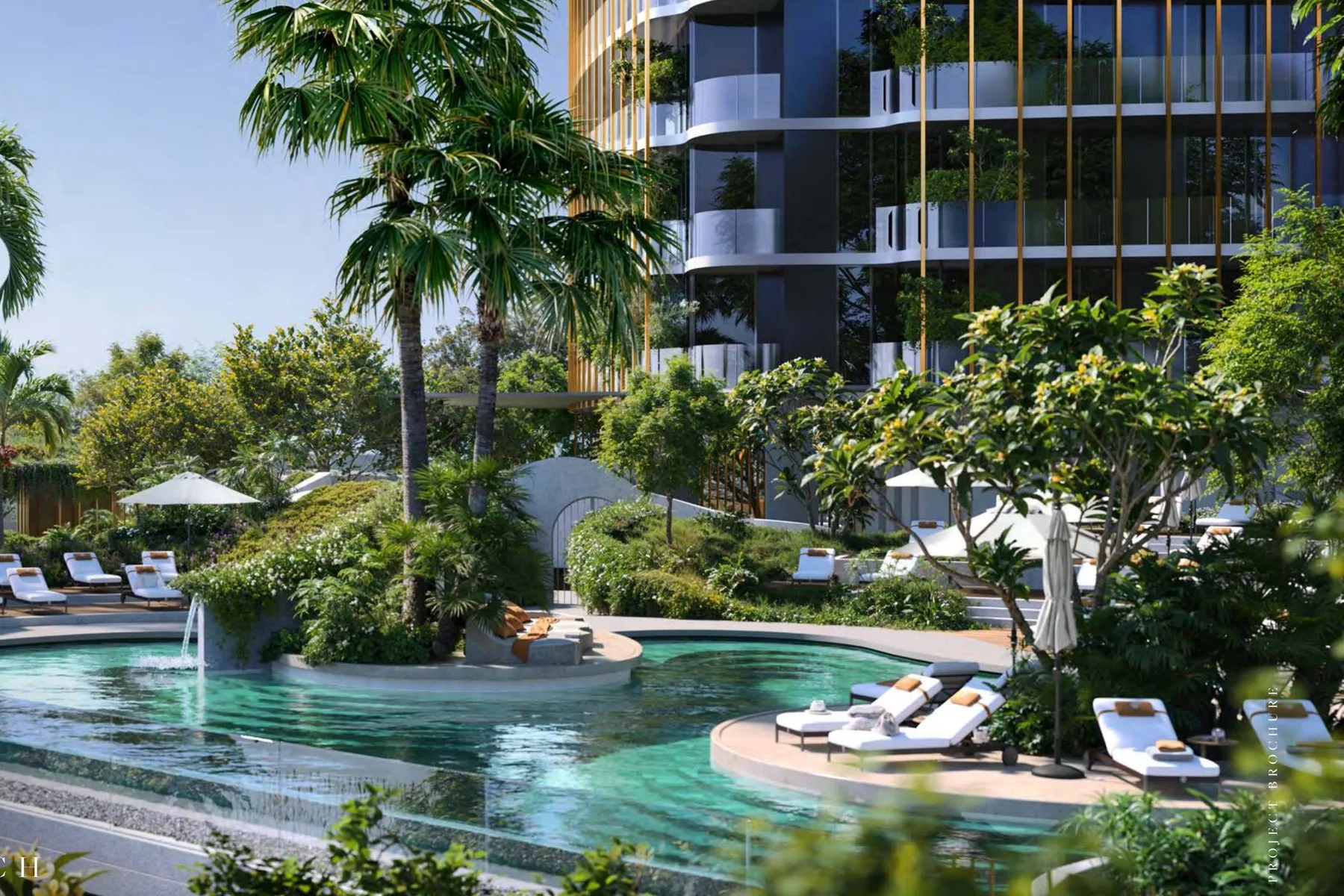 Pool and podium gardens