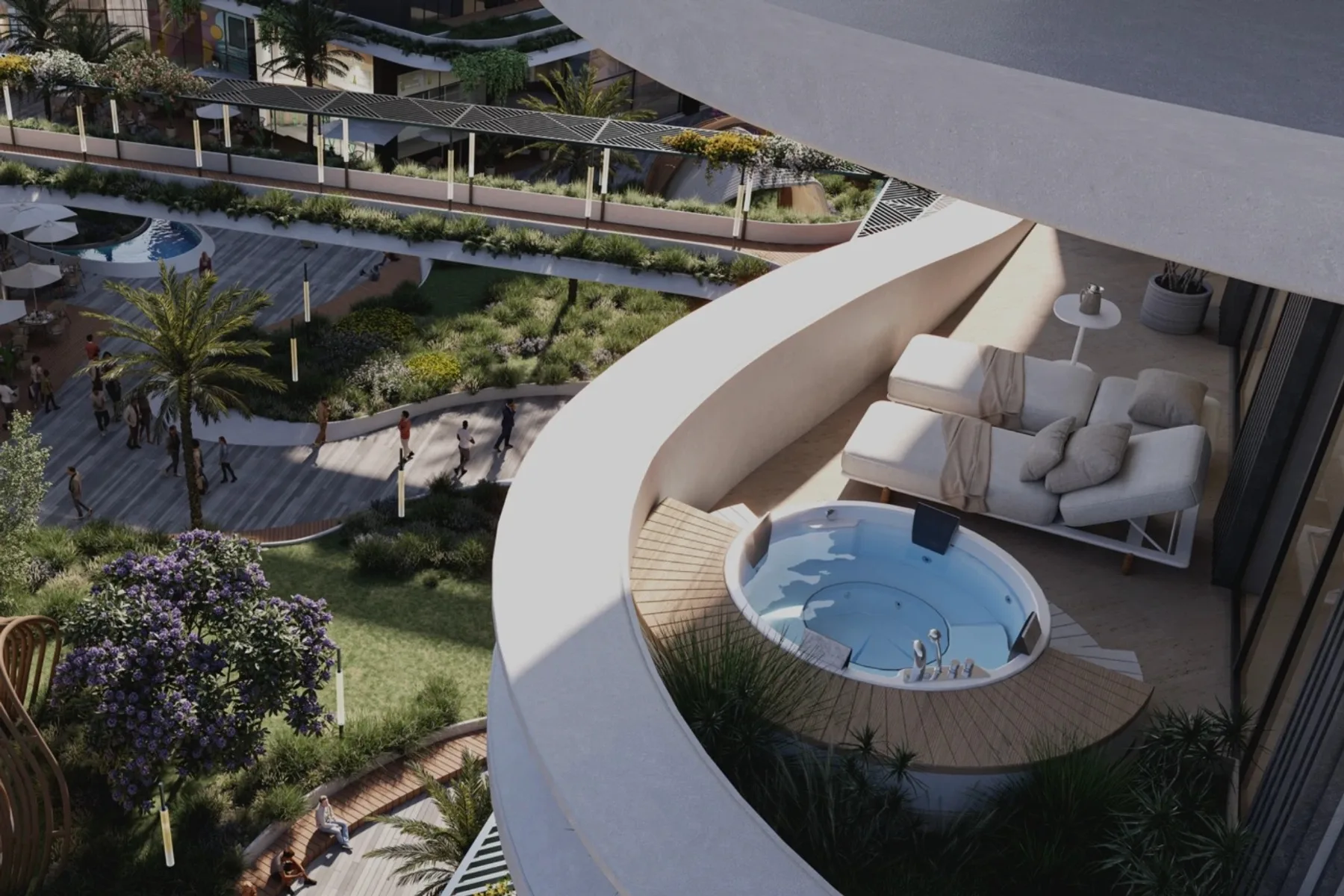 Terrace with jacuzzi above the retail podium