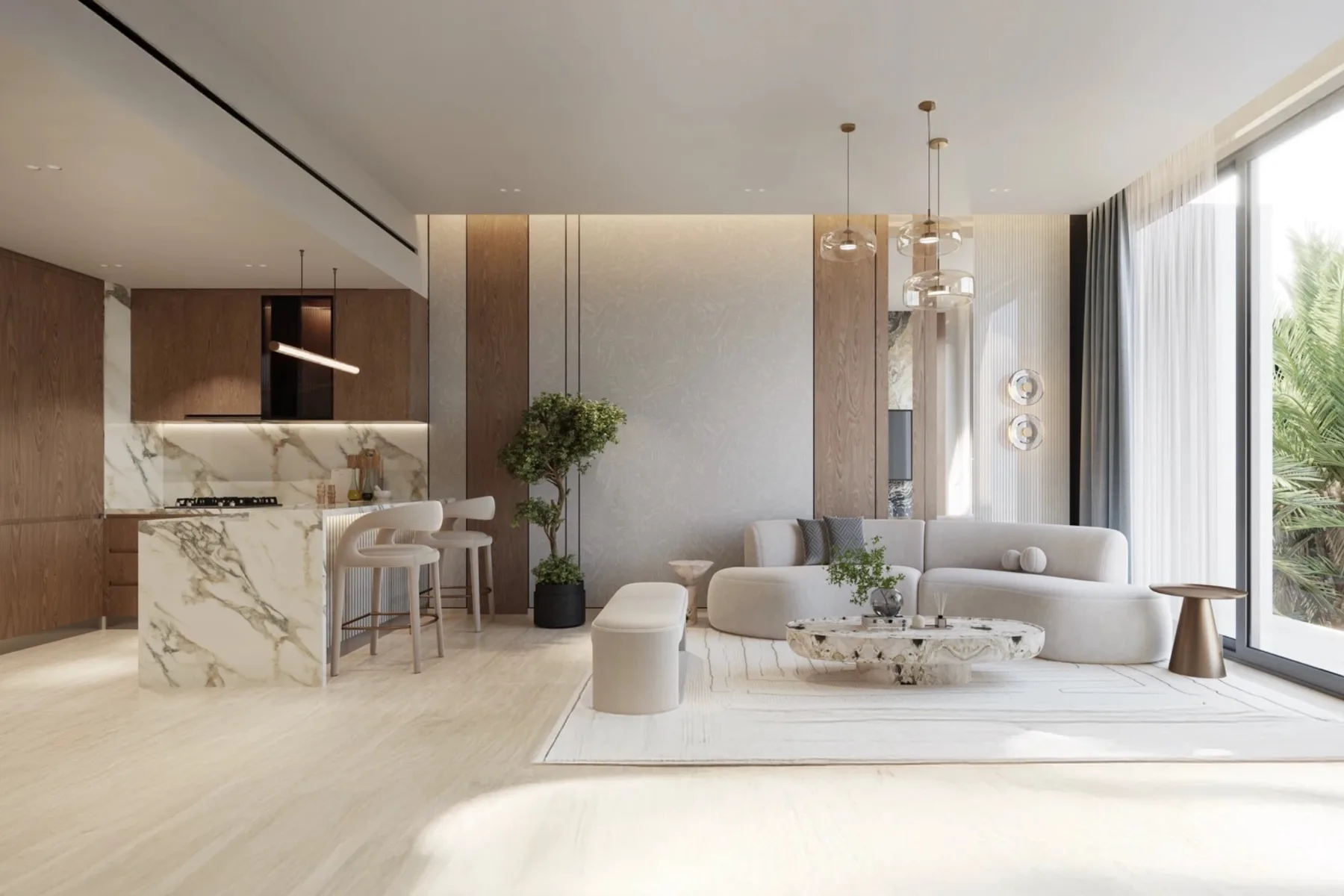Living room with open kitchen