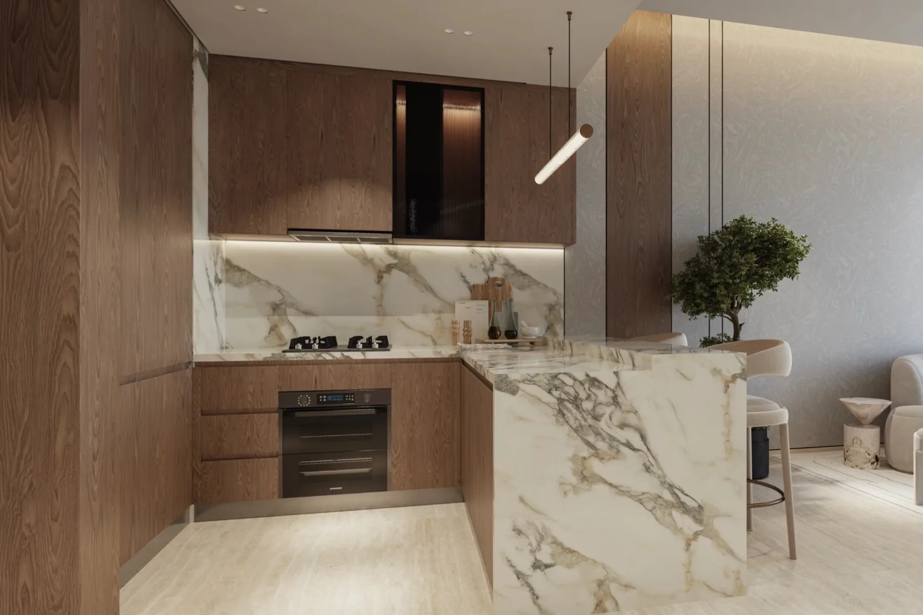 Kitchen with marble island