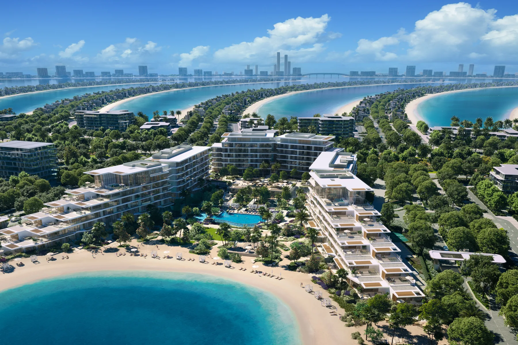 The three buildings on the beach of Palm Jebel Ali