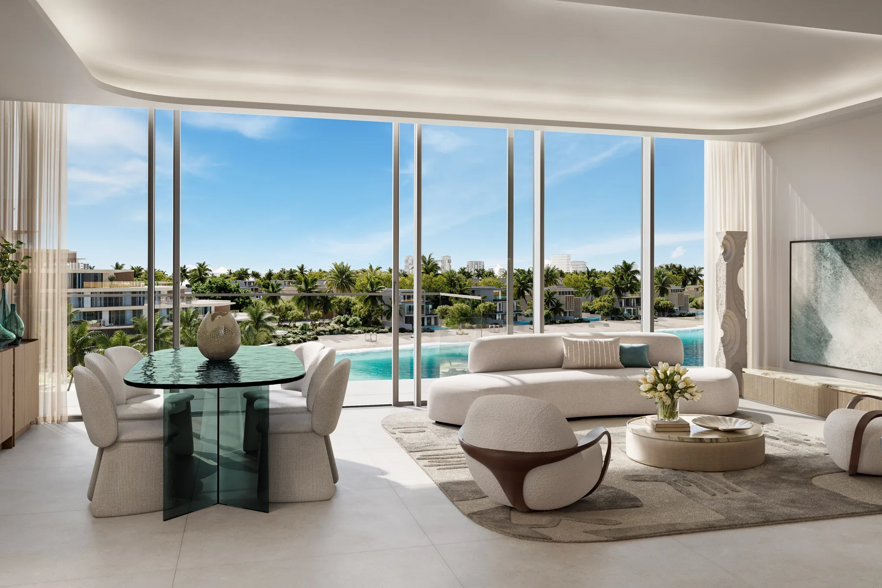 Living room of a three-bedroom residence