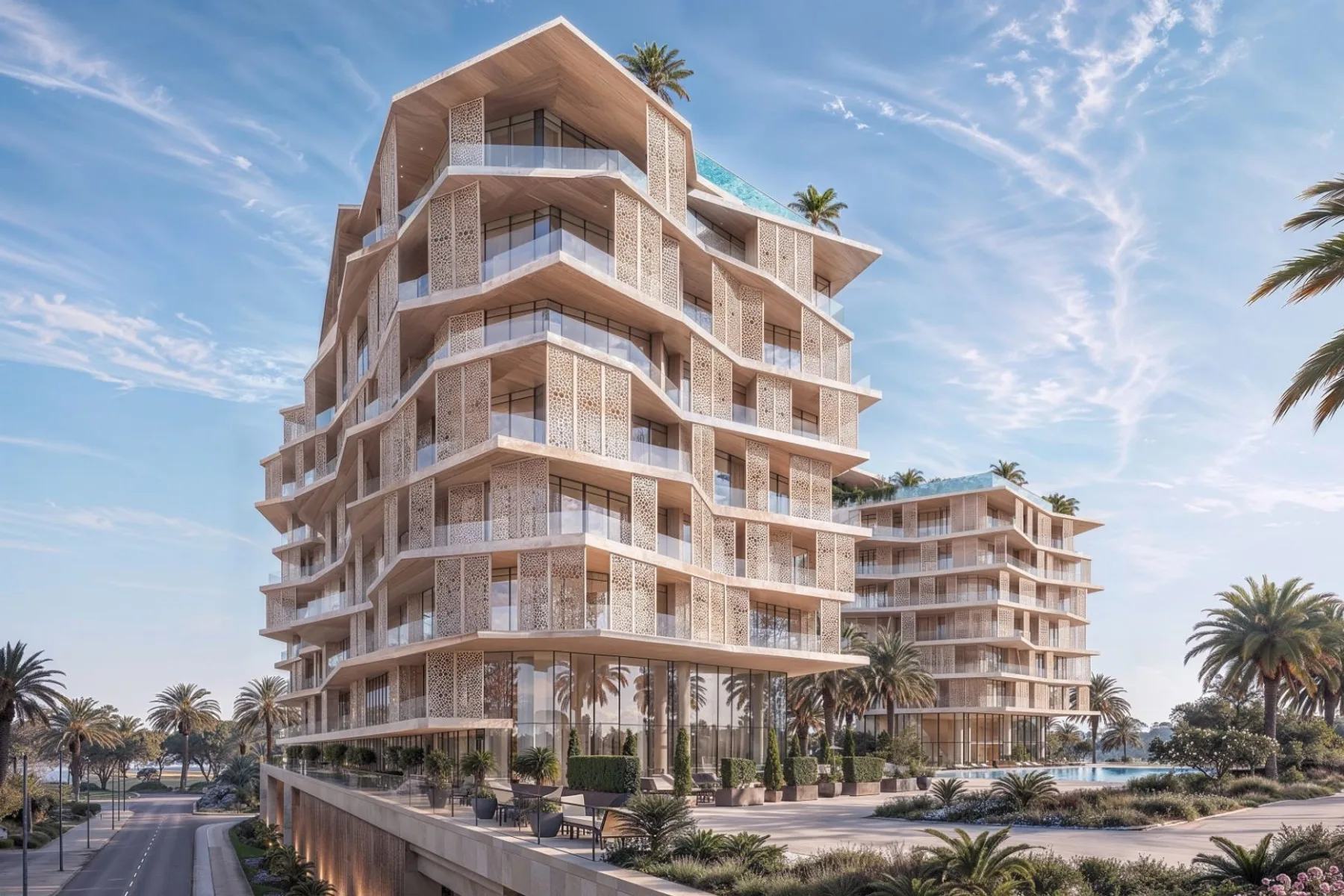 Residences with lattice facade