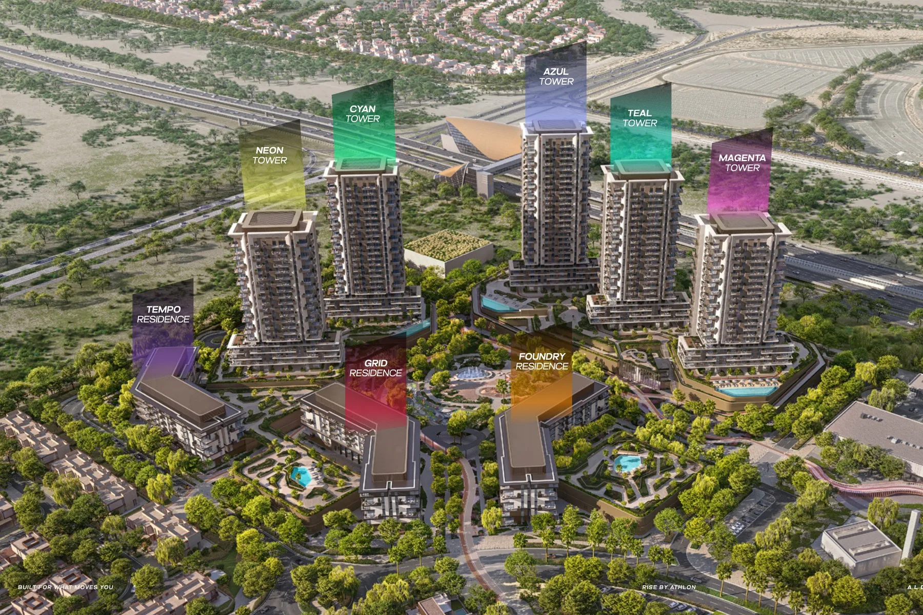 Aerial view with tower names