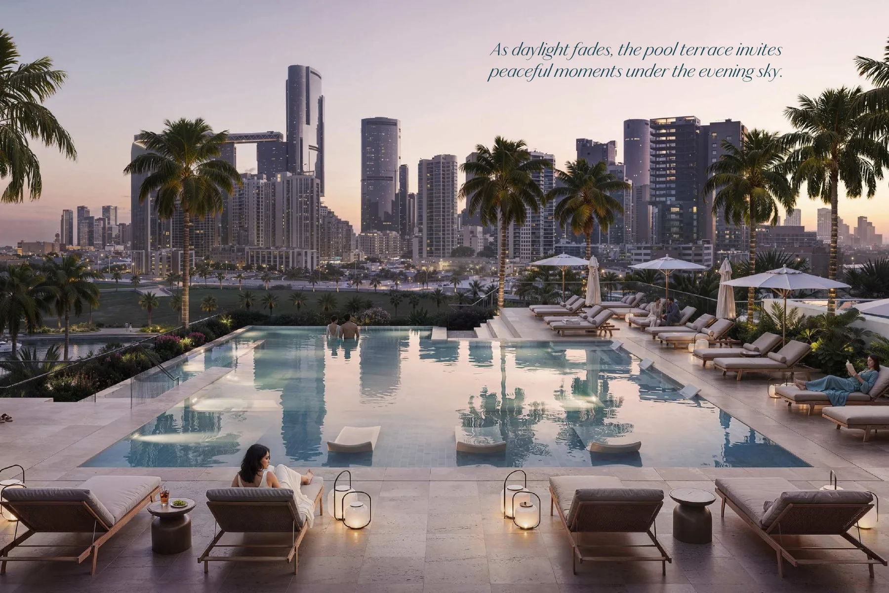 Pool terrace at dusk