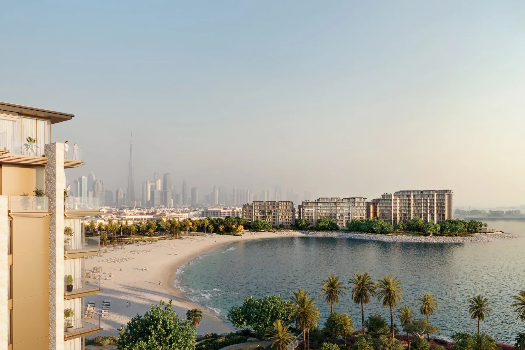 Beachfront elevation with Dubai skyline