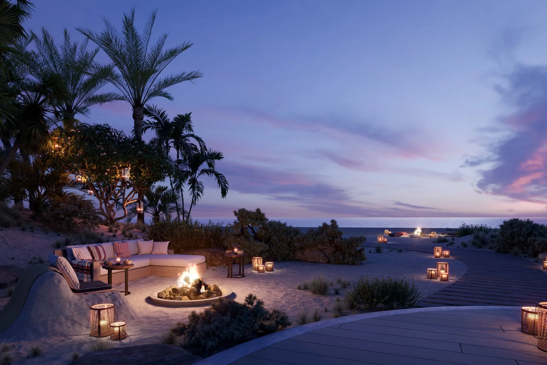 Beachfront lounge at dusk