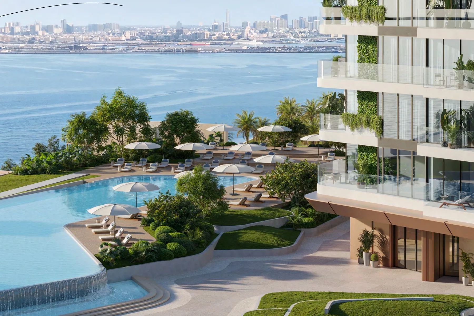 Exterior - towers, podium pool and the Gulf