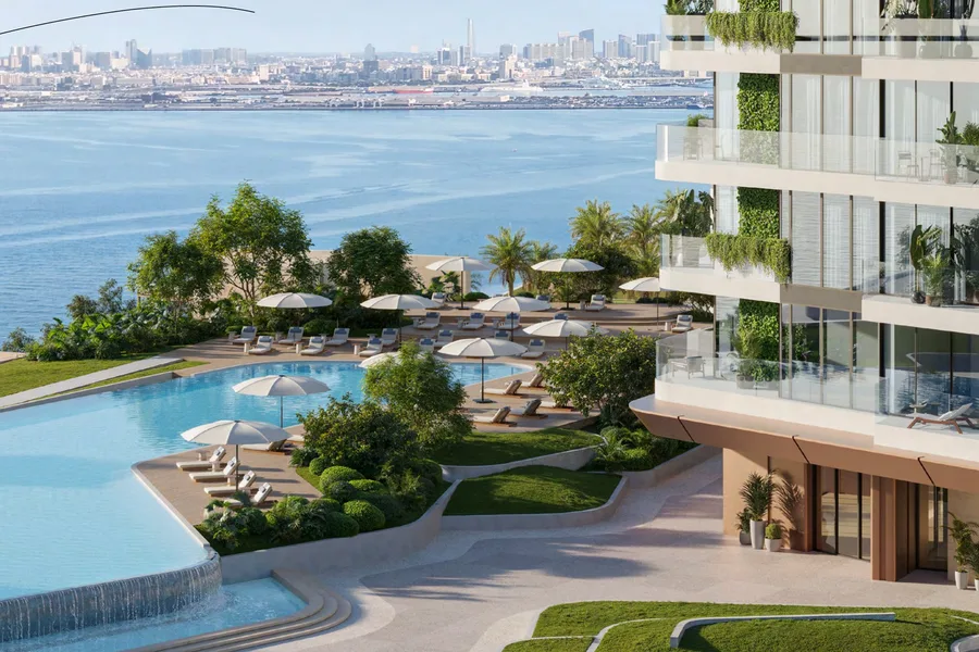 Exterior - towers, podium pool and the Gulf