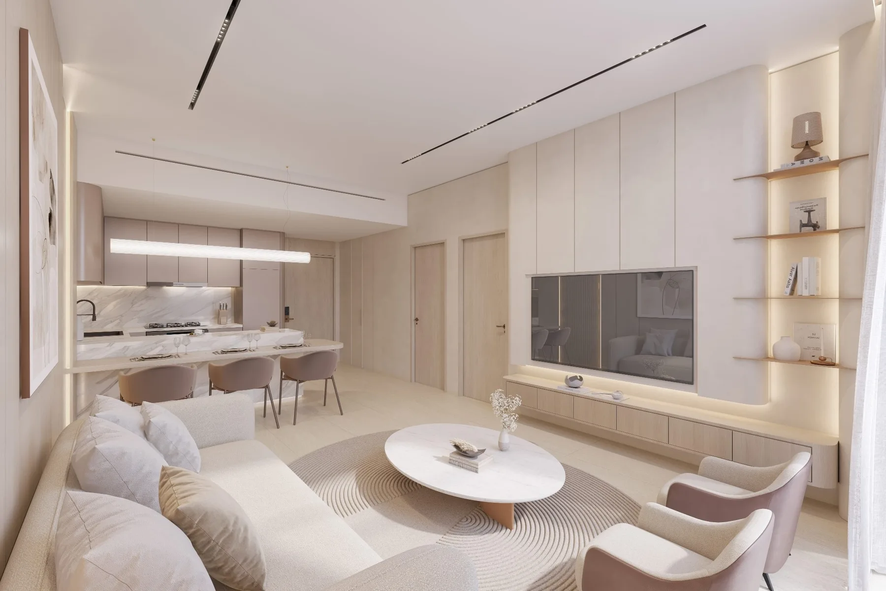 Living room and open kitchen