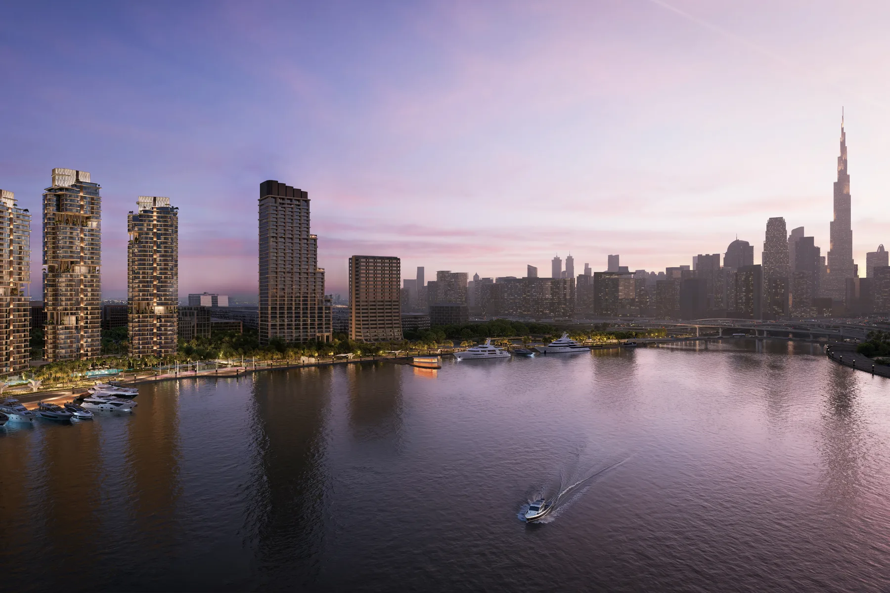 Dusk over the water, Downtown behind