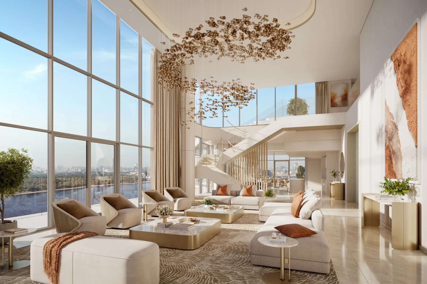 Penthouse living room with internal stair