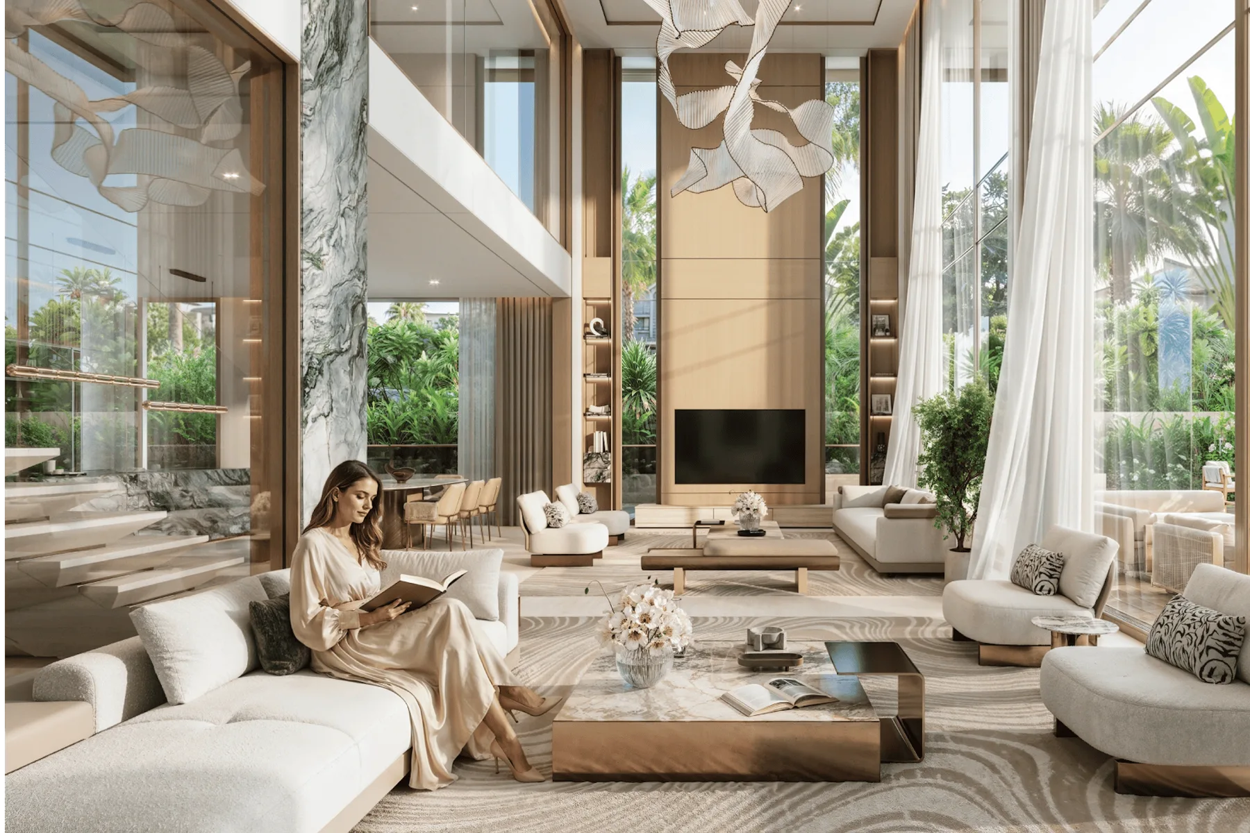 Double-height living room facing the garden
