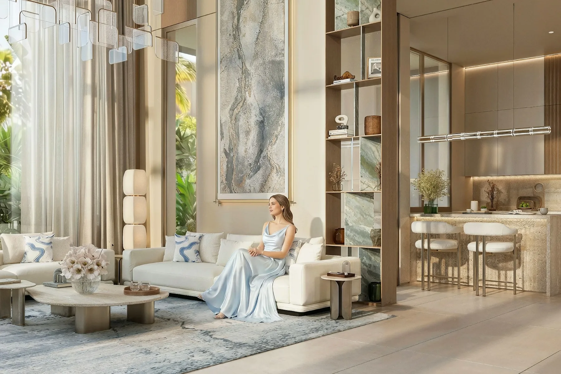 Living area with open kitchen