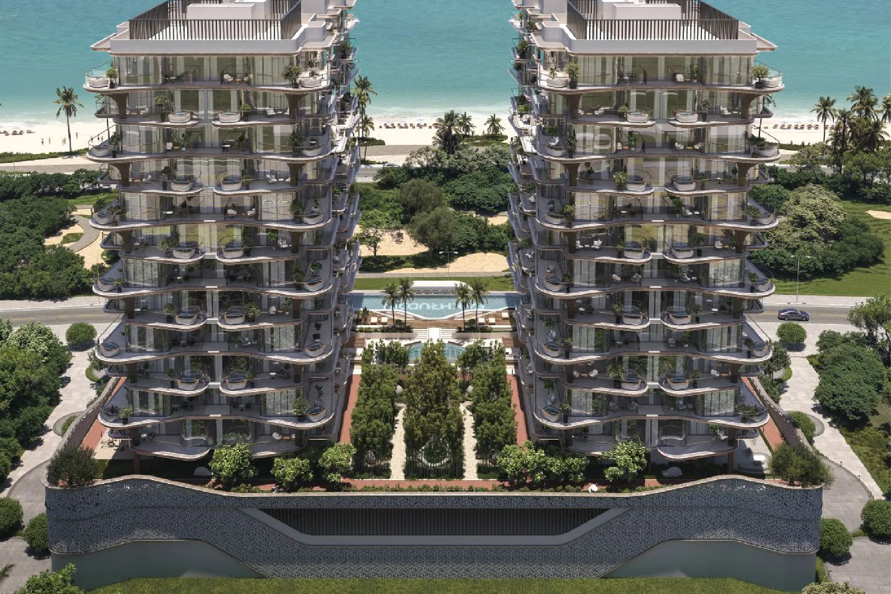 The towers above the beach