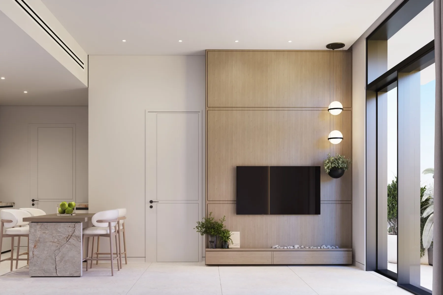 Living room and open kitchen