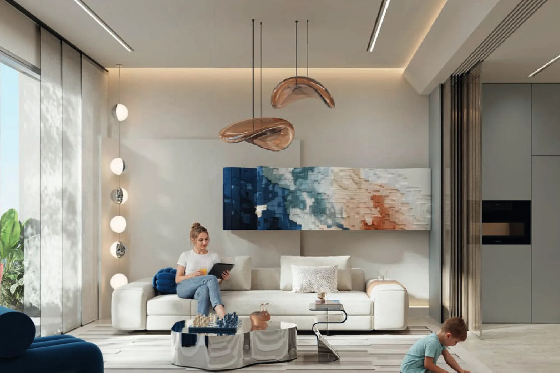 Living room and open kitchen