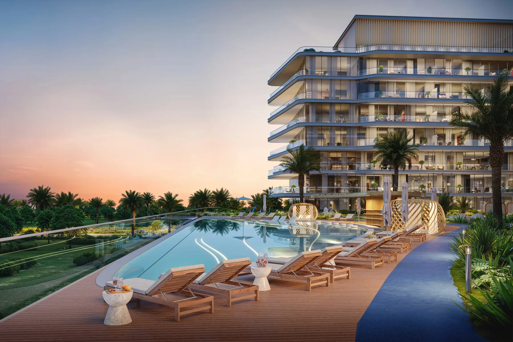 Resort pool at dusk