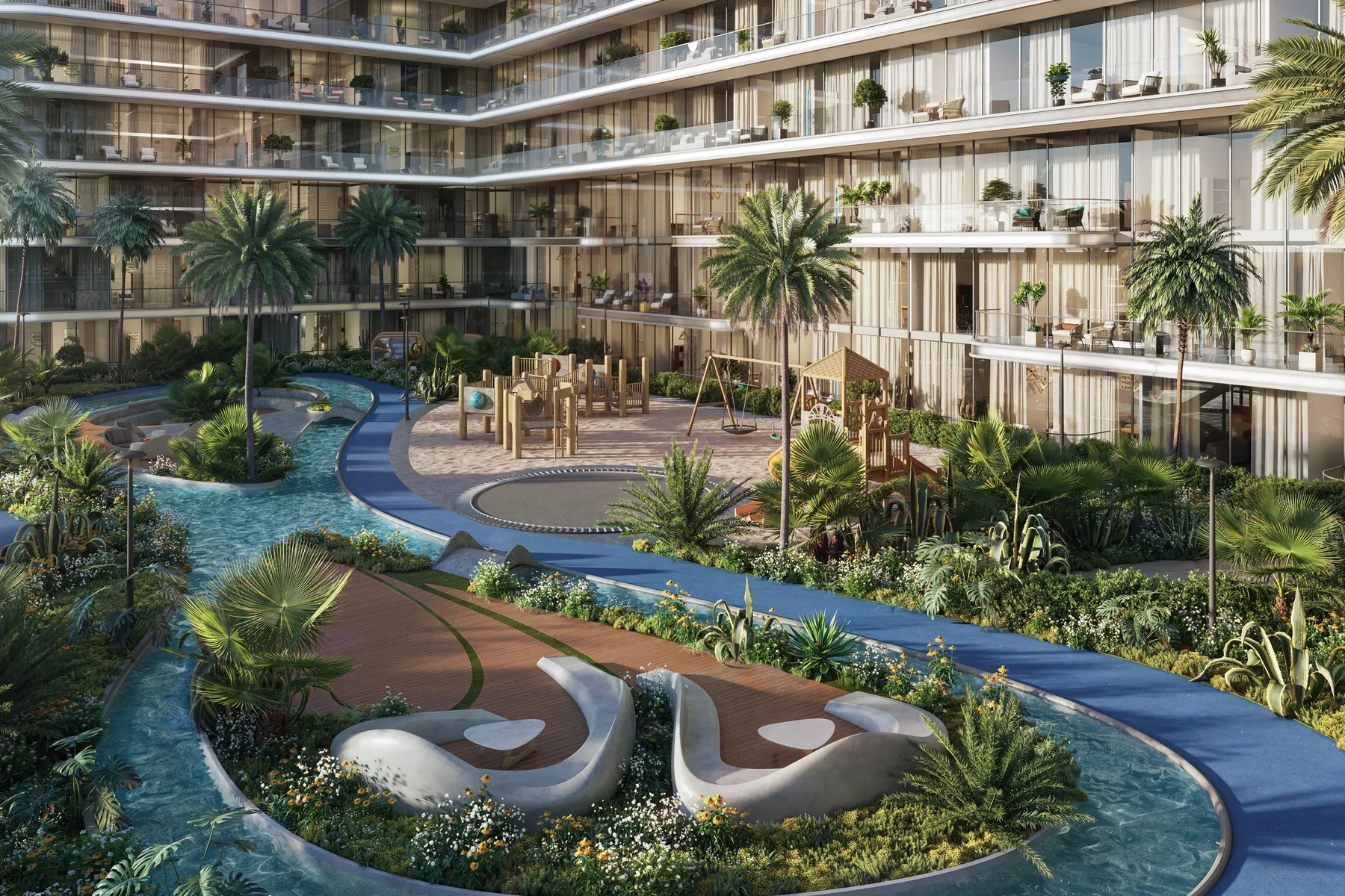 Lazy river through the podium garden