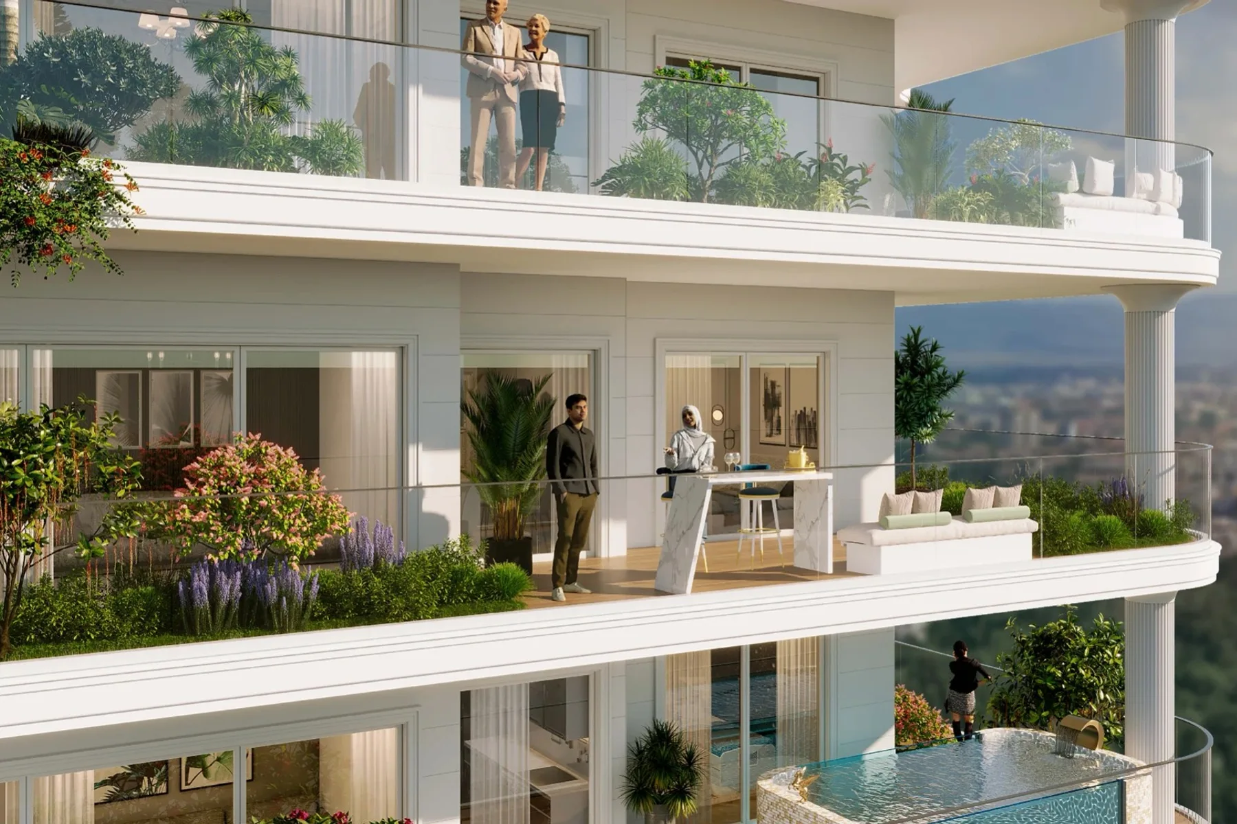 Balconies with private gardens