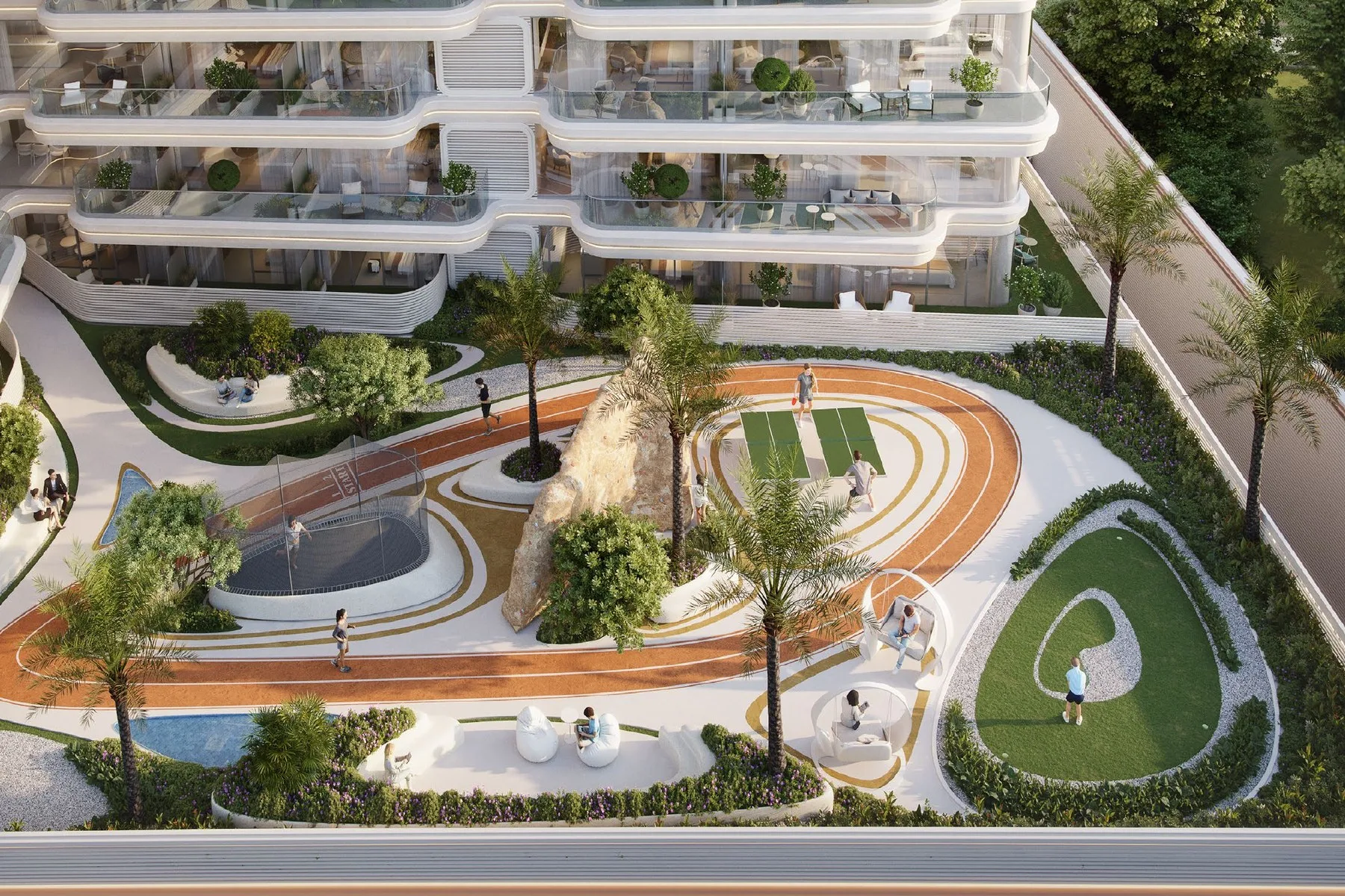 Play level podium - jogging track and mini golf