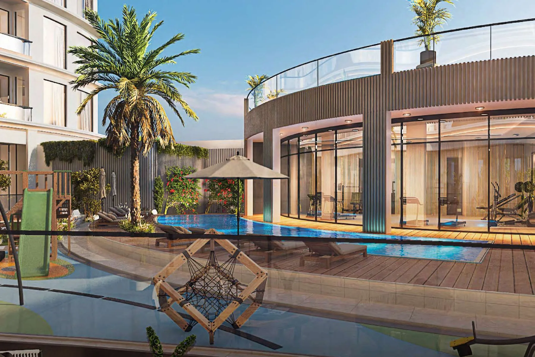 Children's play area and pool terrace